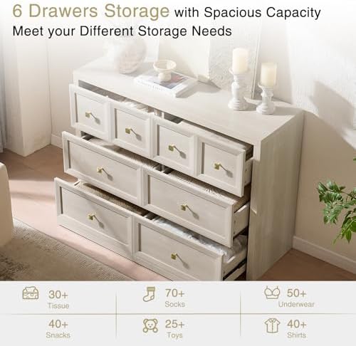 6 drawers dresser for bedroom-46.5" wide wooden chest, side view