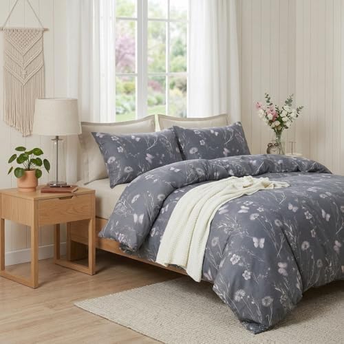 100% cotton duvet cover set king – grey shown in use