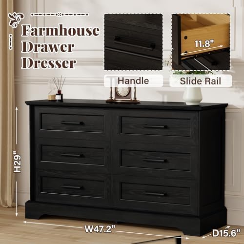 furmax farmhouse dresser for bedroom, 6 drawers dresser, close-up detail