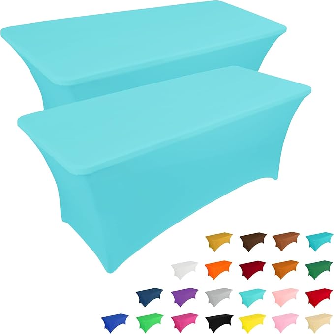 IVAPUPU 6FT Table Cloth for Rectangular Fitted Events Stretch Blue Mist Table by IVAPUPU