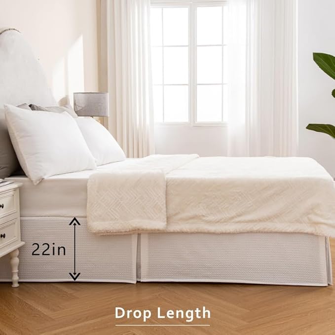 MIYE Pleated Waffle Weave Bed Skirt, Tailored Dust Ruffle 22 Inch Drop Easy Fit - Image 7