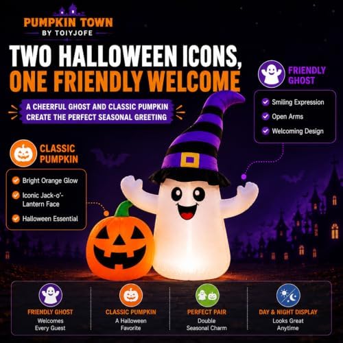 5.5FT Halloween Inflatable Ghost with Pumpkin Outdoor Decorations