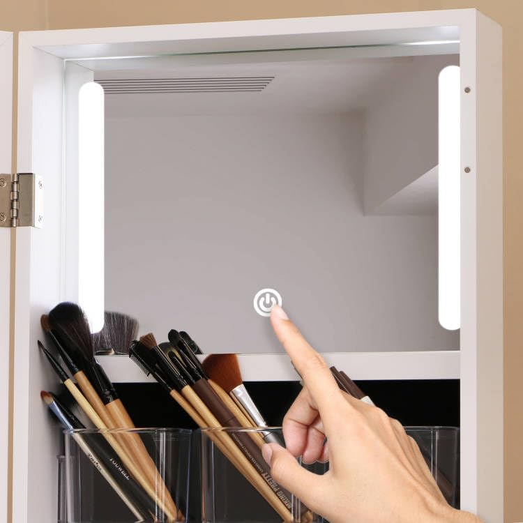 rotatable full length mirror jewelry cabinet standing with shown in use
