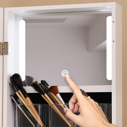 rotatable full length mirror jewelry cabinet standing with shown in use