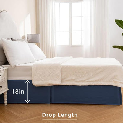 MIYE Pleated Waffle Weave Bed Skirt, Tailored Dust Ruffle 18 Inch Drop Easy Fit - Image 5