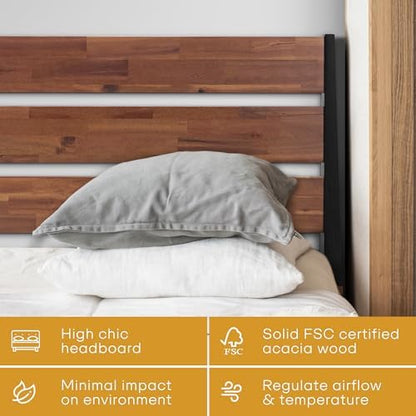 acacia emery bed frame with headboard 100% solid shown in use