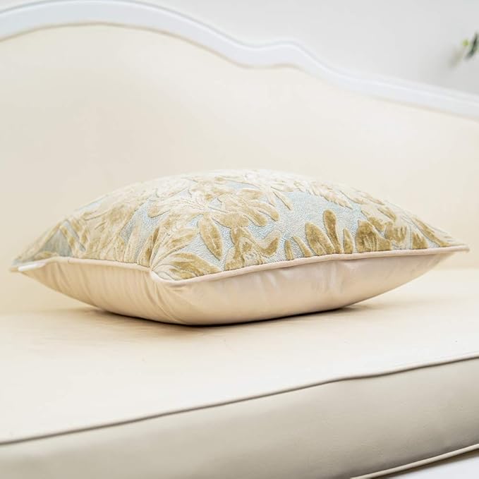 Alerfa 18 x 18 Inch Beige Square Maple Leaf Pillow Embroidery Cut Velvet - Image 3