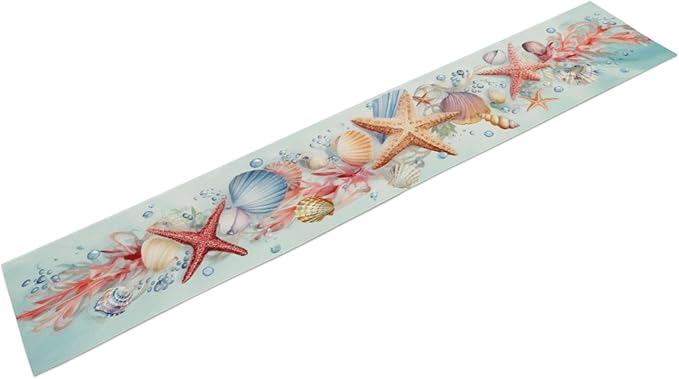Ocean Starfish Table Runner, Linen Farmhouse Table Cloth Decor, Table Runner - Image 2