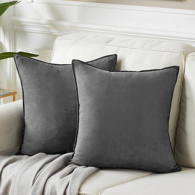 Fancy Homi 2 Packs Dark Gray Decorative Throw Pillow Covers 18"x18", Modern by Fancy+Homi