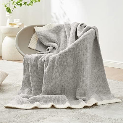 snuggle sac buttery grey throw blanket for couch, close-up detail