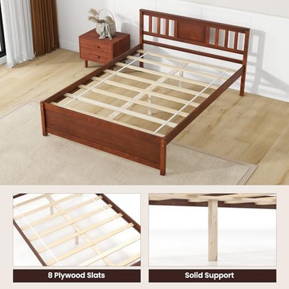 giantex full size solid wood platform bed frame, front angle view