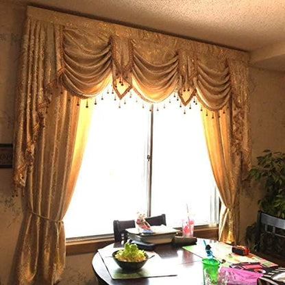 ELKCA Golden Jacquard Swag Waterfall Valance Luxury Curtain Valance - Image 6