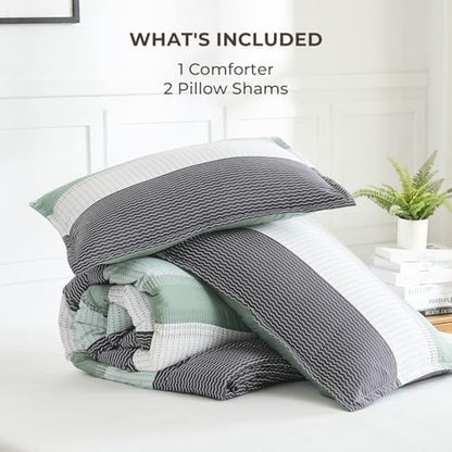 litanika queen comforter set - 3 pieces stripe, front angle view