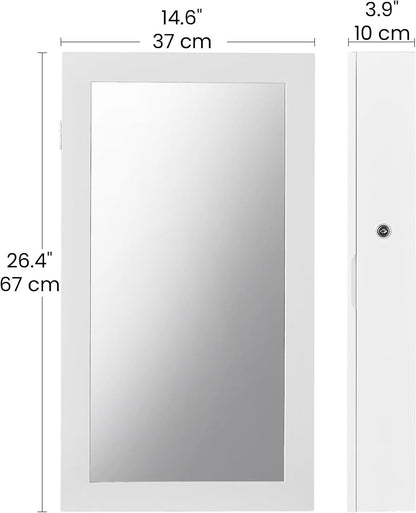 songmics lockable jewelry cabinet armoire with mirror, wall-mounted on a desk or shelf