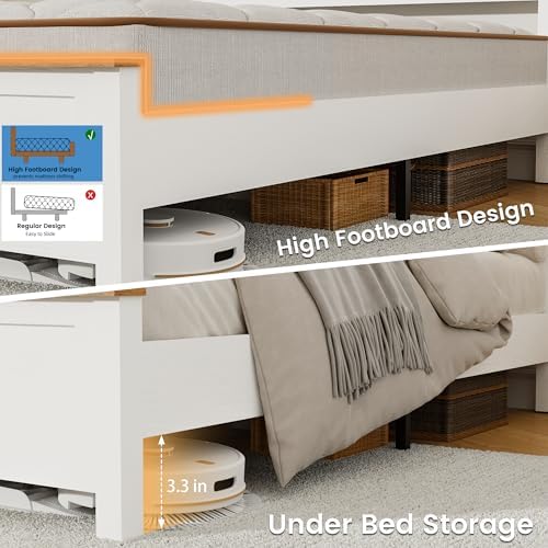 white full size wooden bed frame with built-in, package contents