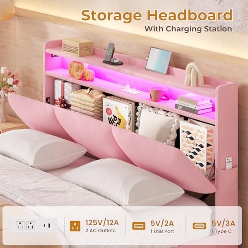 msmask queen bed frame with storage headboard &, close-up detail