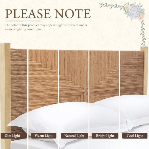 yechen solid wood rattan queen bed frame with, front angle view