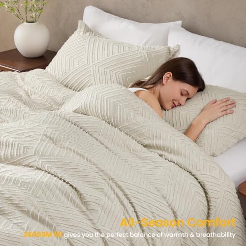 jollyvogue king size comforter set, boho tufted 3-piece showing dimensions