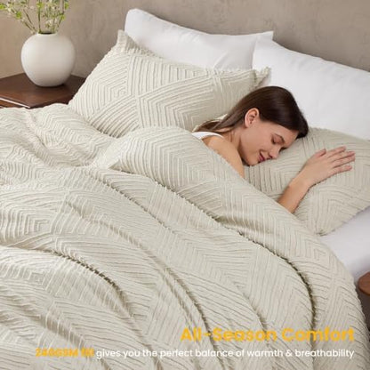 jollyvogue king size comforter set, boho tufted 3-piece showing dimensions