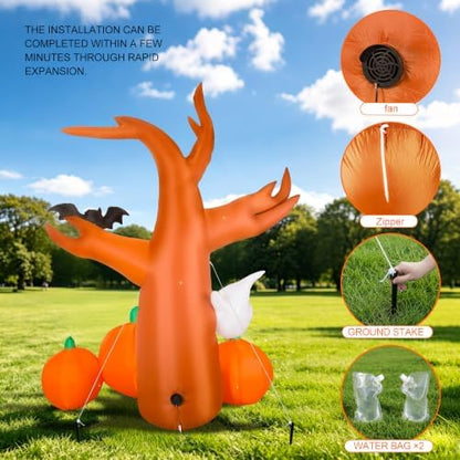 7.9 FT Halloween Inflatable Spooky Tree Outdoor Decor with Built-in LED Lights, Blow Up Yard Decoration for Haunted House Garden Lawn Halloween Party
