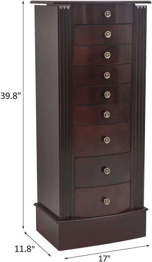 vasitelan large standing jewelry armoire cabinet chest with, close-up detail