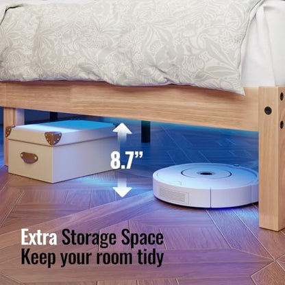 full size solid wood platform bed with led, package contents