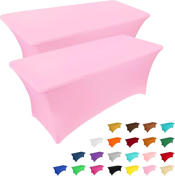 IVAPUPU 2 Pack 8FT Table Cloth for Rectangular Fitted Events Stretch Pink Table by IVAPUPU
