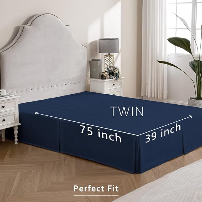 MIYE Pleated Waffle Weave Bed Skirt, Tailored Dust Ruffle 12 Inch Drop Easy Fit - Image 6