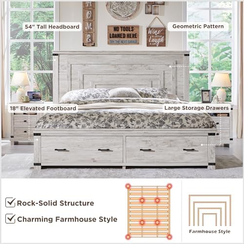 redlemon 54" farmhouse king bed frame with headboard, close-up detail