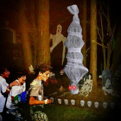 Halloween Decorations, 72 inches Scary Hanging Cocoon Corpse Props with Spooky Sound Effect and Lighted LED Eyes, Halloween Decorations Outdoor for Garden Lawn Indoor