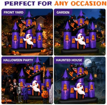9 FT Giant Halloween Inflatable Haunted Castle with Dragon and Ghost