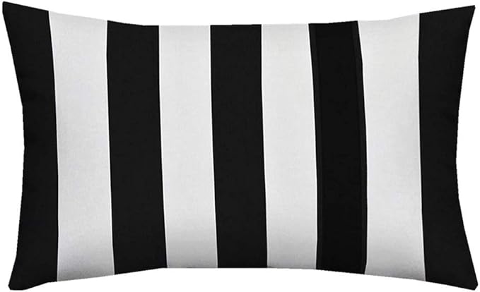 Leaveland White and Black Stripe Set of 2 12x20 Inch Cotton Polyester Square - Image 2