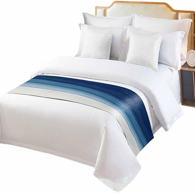 Abstract Navy Blue Ombre Stripe Art Bed Runners - Image 2