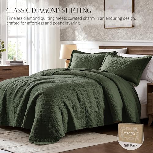 wdcozy 100% cotton quilt set, pre-washed, twin, olive showing dimensions