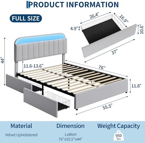 garveehome full bed frame, platform bed with storage shown in use