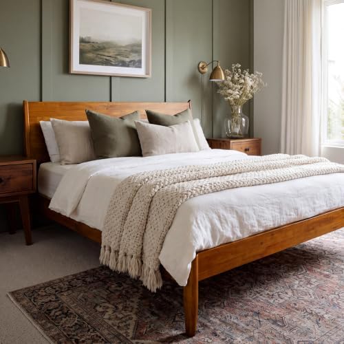 acacia haven queen bed frame and headboard, platform, close-up detail