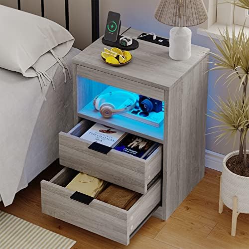 tiptiper led nightstand with wireless charging station, farmhouse shown in use