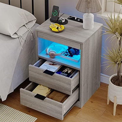 tiptiper led nightstand with wireless charging station, farmhouse shown in use