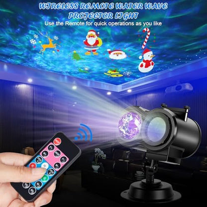 HAKUTA Christmas Projector Lights,HD Wave Ocean Effect LED Projector with 16pc Slides Patterns and Remote Control for Christmas, New Year, Birthday, Halloween, Thanksgiving Decor