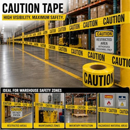 ATERET Premium Yellow Caution Tape 12-Pack 3 inch x 1000 feet, Hazard Safety Tape, Construction Tape for Danger/Hazardous Area, Ideal Use for Halloween Decorations, Party, Work-Site