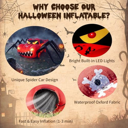 Super Giant Red 14.8FT Halloween Inflatables Spider Car Outdoor Decorations