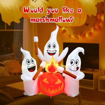 6 FT Halloween Inflatable Ghosts Roasting Marshmallows