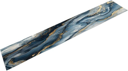 Marble Print Table Runner, Modern Blue Gold Abstract Table Runner - Image 2