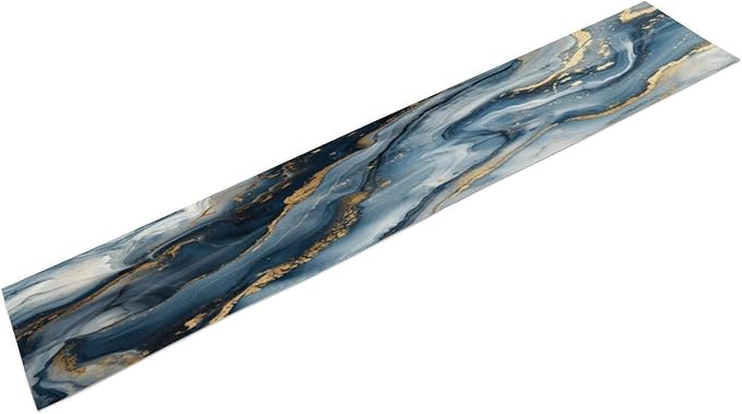 Marble Print Table Runner, Modern Blue Gold Abstract Table Runner - Image 2