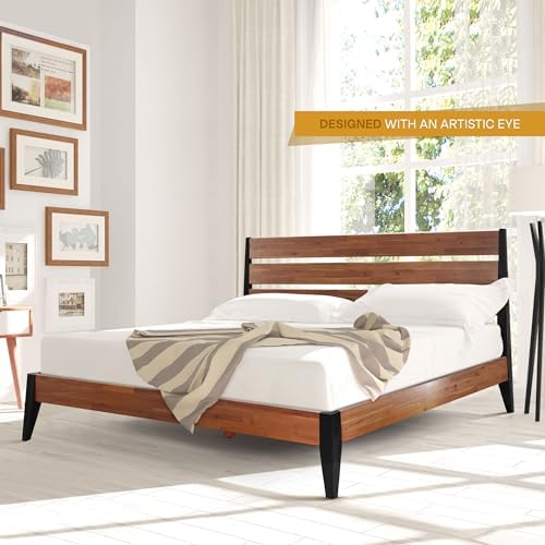 acacia emery bed frame with headboard 100% solid showing dimensions