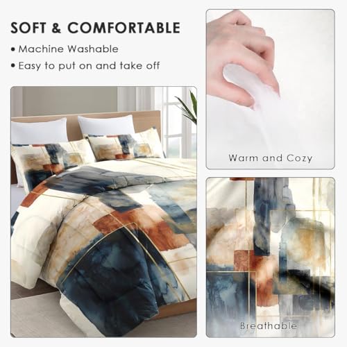 wecozy full comforter set, 3 pieces navy blue showing dimensions