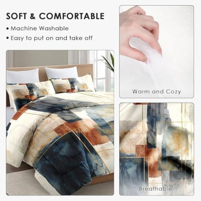 wecozy full comforter set, 3 pieces navy blue showing dimensions