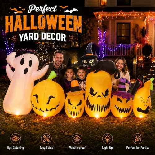 11FT Extra Wide Halloween Inflatables Pumpkins Outdoor Decorations, Blow Ups 5 PCS Pumpkins with Build-in LED Lights, Funny Yard Garden Decoration for Halloween Party Indoor Outdoor
