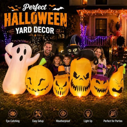 11FT Extra Wide Halloween Inflatables Pumpkins Outdoor Decorations, Blow Ups 5 PCS Pumpkins with Build-in LED Lights, Funny Yard Garden Decoration for Halloween Party Indoor Outdoor