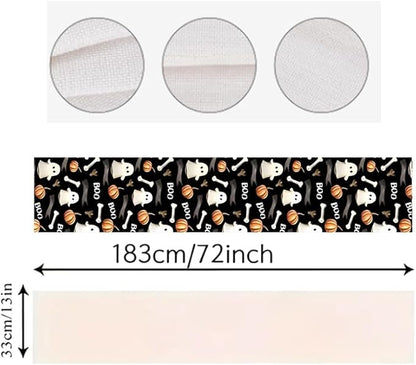 LTLYH Halloween Table Runner 13 x 72 Inch, Cute Ghost Pumpkin Bones Boo Pattern - Image 7